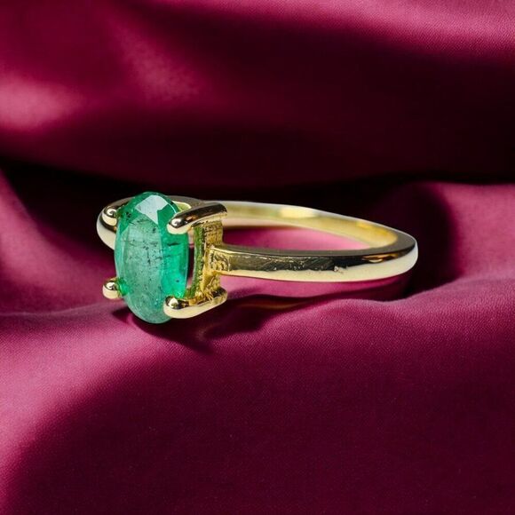 10K Gold -Natural Colombian Emerald Ring -Size 7- Oval Cut Solitaire Ring -1.5g - Picture 7 of 16